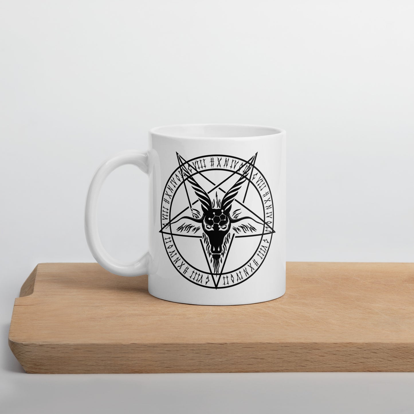 White glossy Baphomet mug