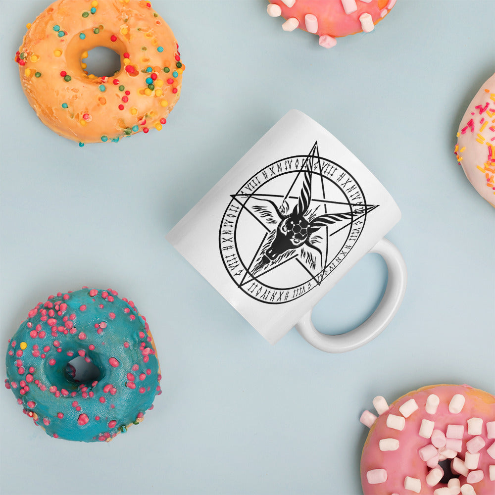 White glossy Baphomet mug