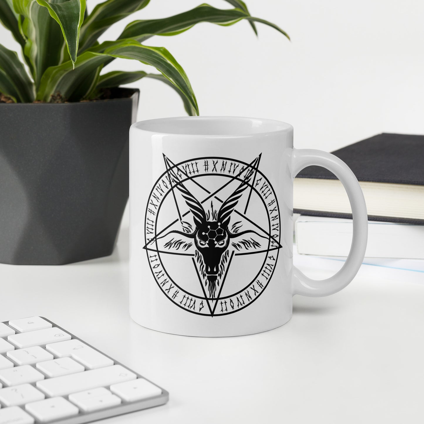 White glossy Baphomet mug