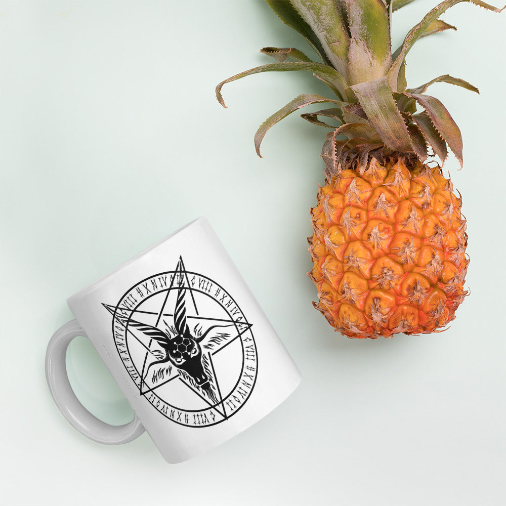 White glossy Baphomet mug