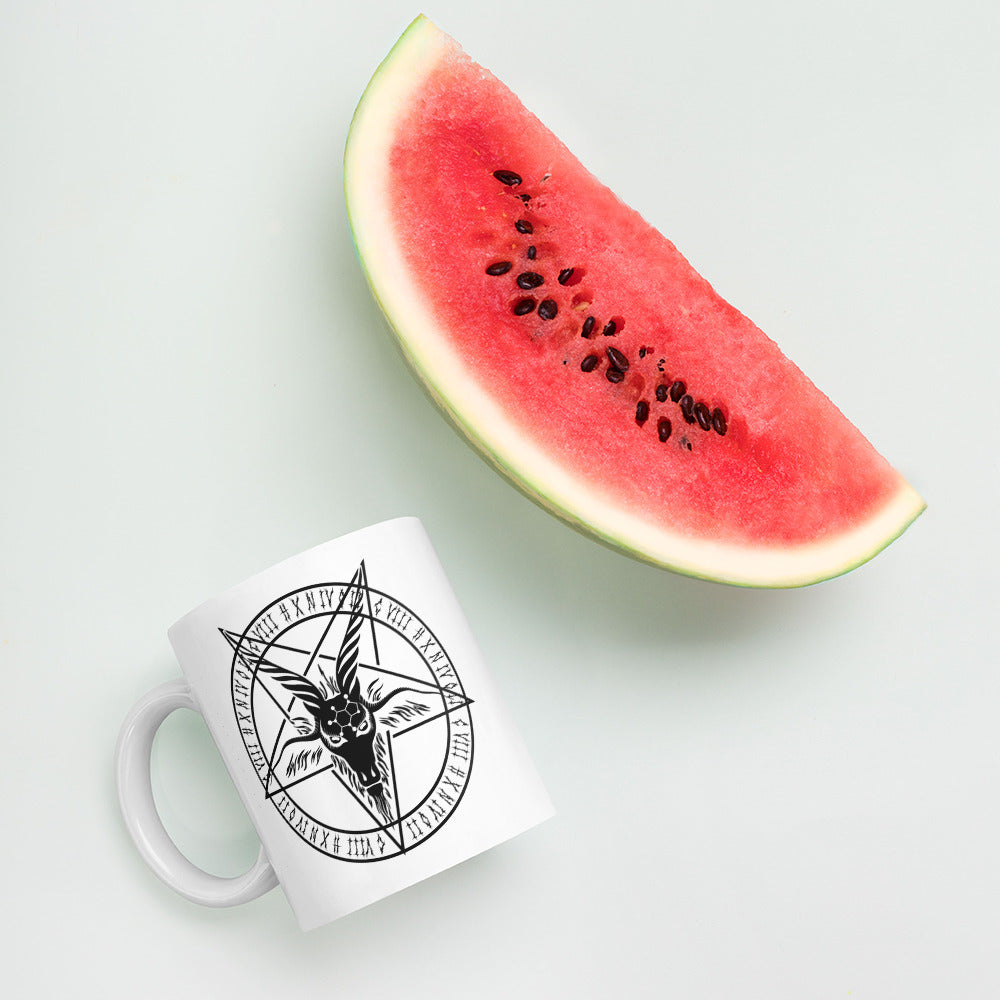 White glossy Baphomet mug